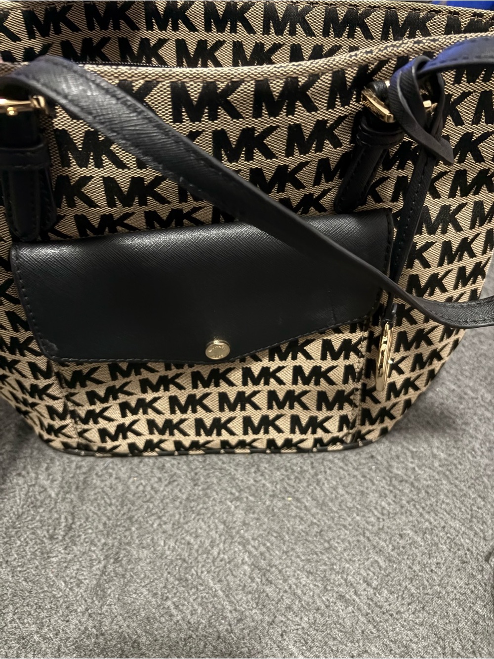 Michael Kors Black & Beige Signature MK Tote